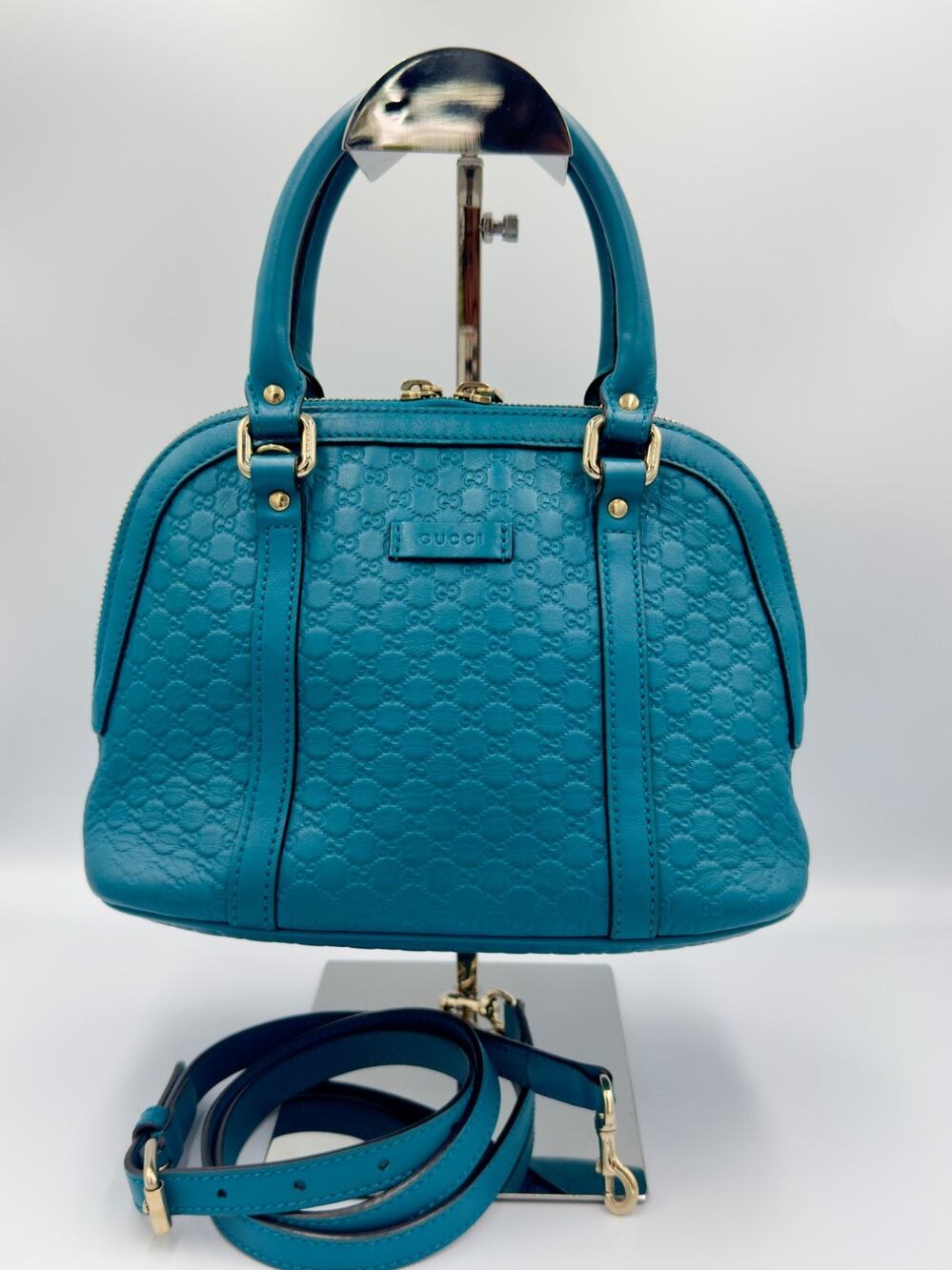 Gucci Microguccissima Blue Leather Mini Dome Bag/Purse Shoulder Strap